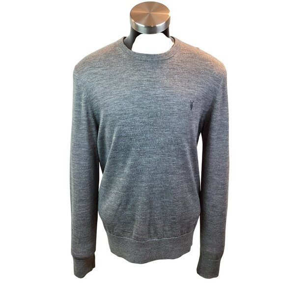 Allsaints Merino Wool Crewneck Sweater Mens Large Gray RWS Certified - Picture 6 of 12